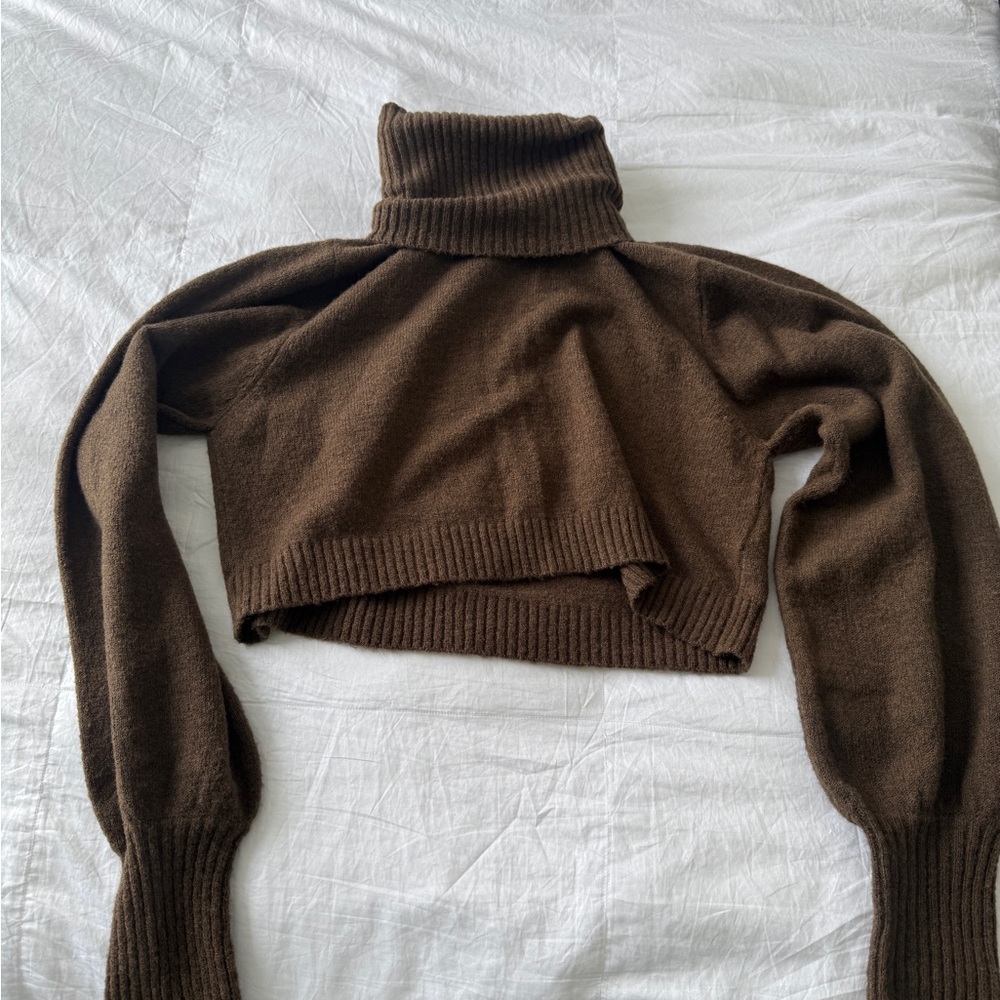 Princess Polly Cropped Turtleneck Sweater - Brown